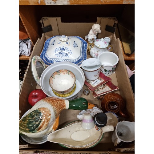 267 - A selection of seventeen ceramic and porcelain items including a stooping mallard, a moustache cup w... 