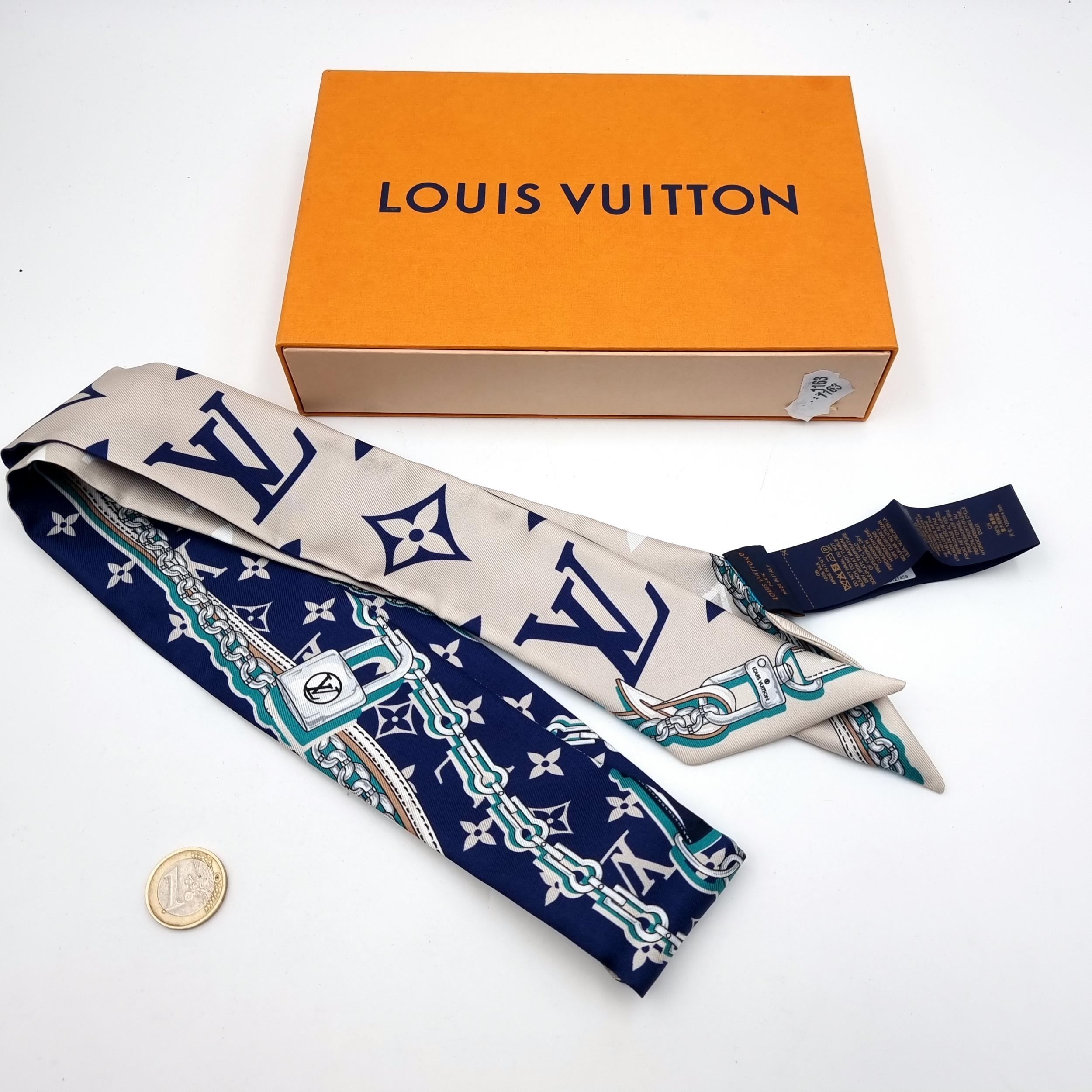A designer genuine Louis Vuitton 100% silk Ultimate Monogram Bandeau BB  band. In the Blue Marine