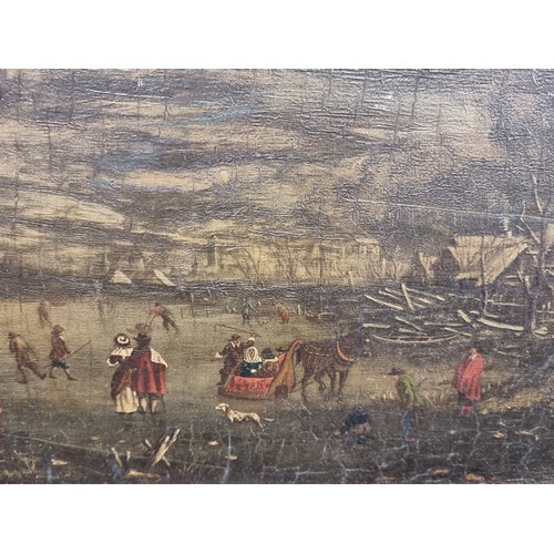 77 - Star Lot : An atmospheric mid 19th century fabulous original oil on panel painting featuring a Dutch... 