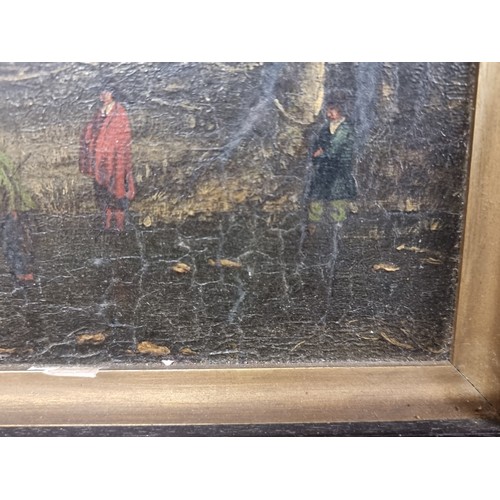 77 - Star Lot : An atmospheric mid 19th century fabulous original oil on panel painting featuring a Dutch... 