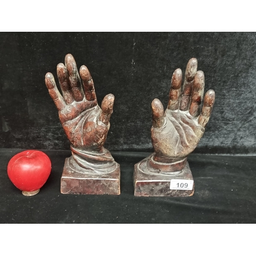 109 - Star Lot : A pair of unique carved wood bookends of praying hands from the German city Oberammergau ... 