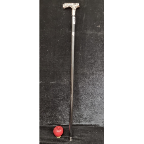 186 - A handsome gentleman's walking stick with great chrome embossed detail to handle. In good clean cond... 