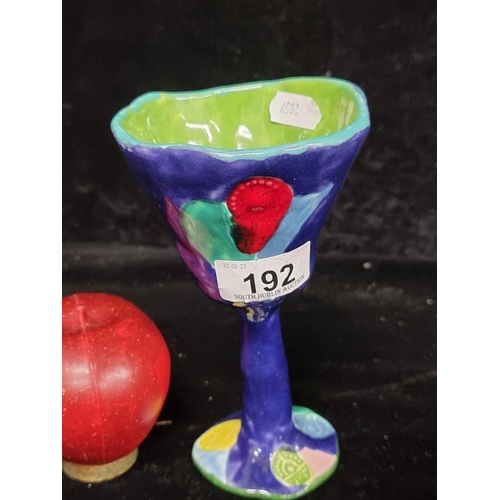 192 - A lovely  original John Ffrench ceramic drinking goblet. Hand painted in vibrant shades with abstrac... 