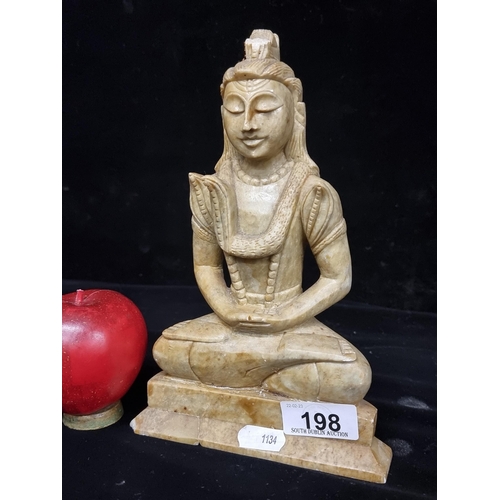 198 - A wonderful hand carved soapstone figure of the Hindu deity Vishnu in a meditative pose. H: 22cm Chi... 