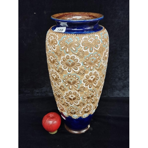 199 - Star lot : An early 20th century very large Doulton Lambeth vase. A very ornate piece, richly decora... 