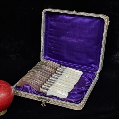 209 - A complete vintage set of twelve beautiful butter knives by Sheffield Harrison Bros & Howson. Boasti... 