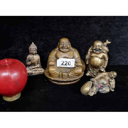 220 - A selection of four fabulous Buddhist items including two brass examples with one depicting 