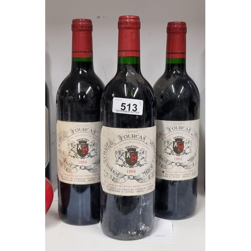 513 - Three sealed bottles of 1994 Chateau Fourcas Hosten Listrac Médoc red wine. Capacity 75cl. Retaling ... 