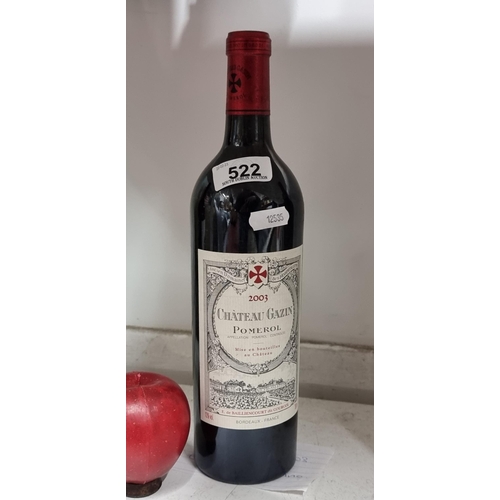 522 - A sealed bottle of 2003 Chateau Gazin Pomerol a beautiful wine from Bordeaux. Capacity 75cl. Retaili... 