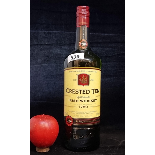 539 - Star Lot : A sealed bottle of Crested Ten Triple Distilled Irish Whiskey. Capacity 100cl (1 Litre).