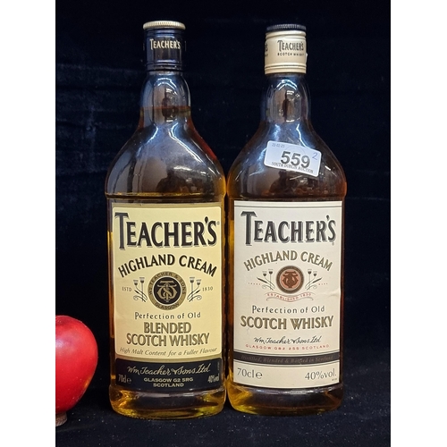 559 - Two sealed bottles of Teacher's Highland Cream Scotch Whisky. These achieve retail prices of €27 a b... 