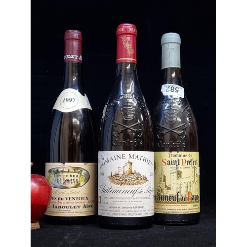 582 - Three 75cl bottles of sealed wine including a 1997 Cotes du Ventoux, a 1999 Domaines de Saint Prefer... 