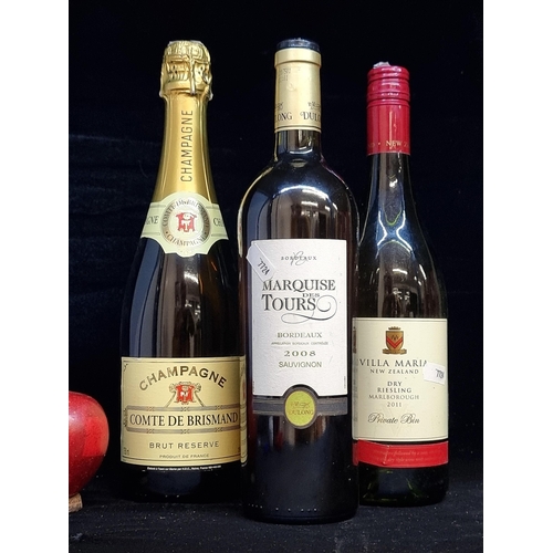 584 - Three 75cl sealed bottles of white and sparkling wine including a 2008 Marquise des Tours sauvignon,... 