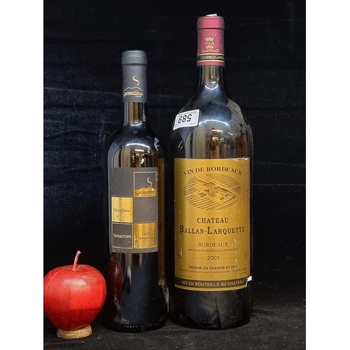 589 - Two sealed bottles of wine including a large 150cl bottle of 2001 Chateau Ballan-Larquette Bordeaux ... 