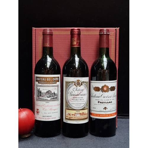 629 - A box of three sealed 75cl bottled of red wine including: a 1993 Chateau Croziet-Bages Grand Cru Pau... 