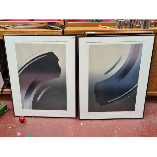 874 - Two large limited edition Giclee prints (37/950 & 38/950) featuring large gestural brushstrokes in m... 