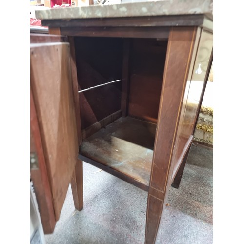 496 - A wonderful antique locker with great marquetry inlay and featuring a nice heavy sand coloured marbl... 