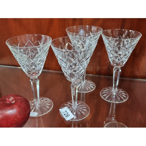 A set of four Waterford Crystal stemmed wine glasses in the Tyrone