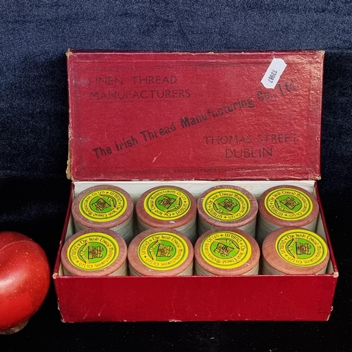 149 - A fantastic complete box of eight Irish linen thread spools from ''The Irish Thread Manufacturing Co... 