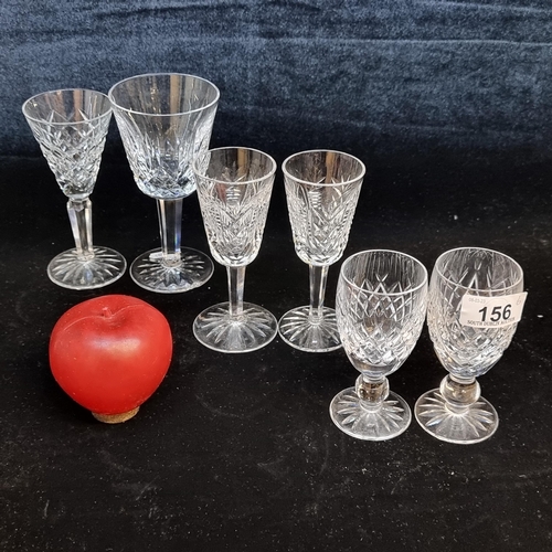 156 - A selection of six mixed stemmed glasses by Waterford Crystal. Including examples in the Boyne patte... 