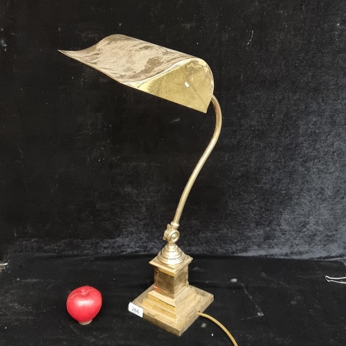 266 - A lovely example of a large vintage brass bankers lamp - with oversized articulated shade and a fabu... 