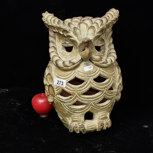 273 - A large truly fabulous , vintage very heavy terracotta owl. A highly detailed and very characterful ... 