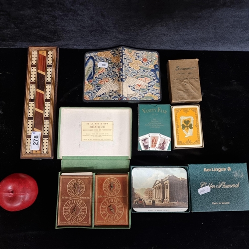 278 - A really gorgeous mixed lot of six vintage items. Including a beautiful boxed Bezique set by De La R... 