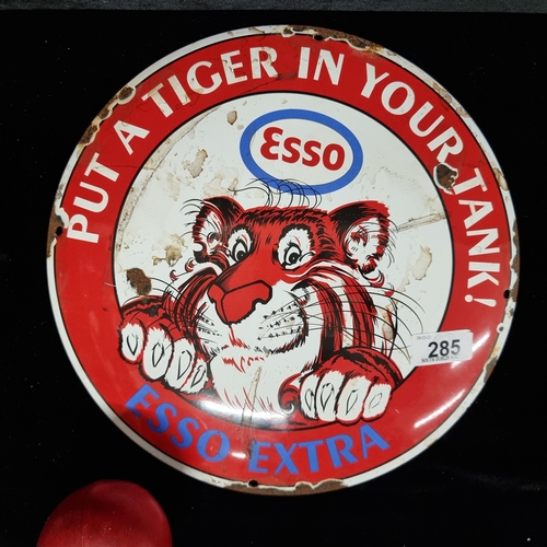 285 - A fabulous heavy circular enamel convex sign for Esso Oil, reading 