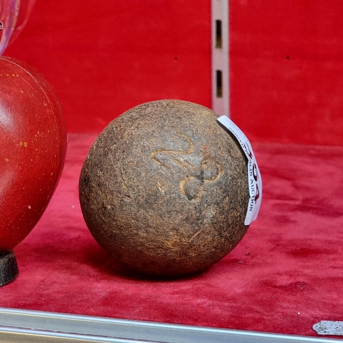 354 - A highly unusual 18th century  French cannon ball, size 28cm. Very heavy.