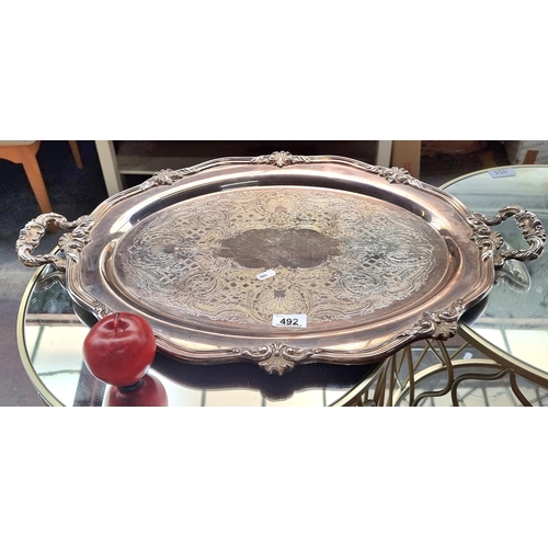 492 - A very large  Reed & Barton Regent silver plated butler's tray boasting gorgeous acanthus leaf adorn... 