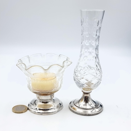 805 - Two charming glassware items with sterling silver bases. Including a cut crystal bud vase hallmarked... 