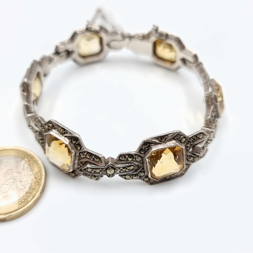 24 - An excellent example of an Art Deco six stone Citrine and Marcasite Sterling silver bracelet. Total ... 