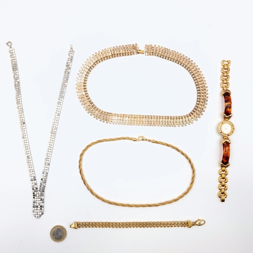 53 - A fabulous collection of five high quality vintage gold toned costume jewellery, consisting of  thre... 