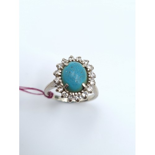 5 - Star Lot : A stunning example of an antique 14 carat white gold Diamond and Turquoise stone ring, se... 
