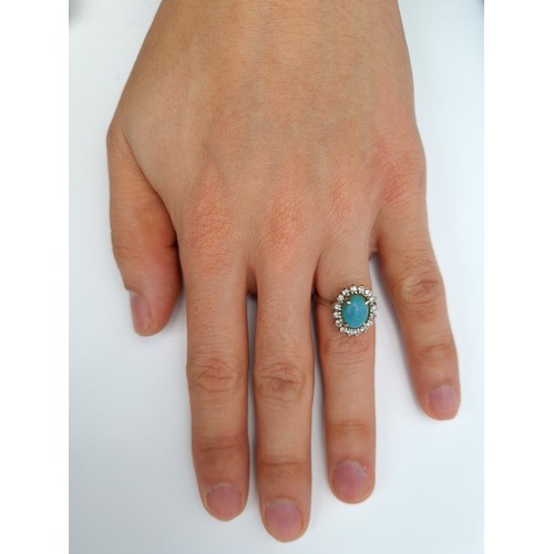 5 - Star Lot : A stunning example of an antique 14 carat white gold Diamond and Turquoise stone ring, se... 