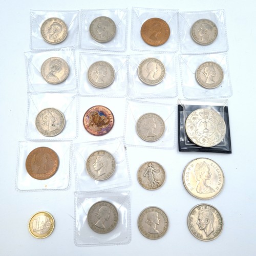 804 - Nineteen collectable coins including a Silver 2 Francs French Coin featuring the figure of the 'La S... 