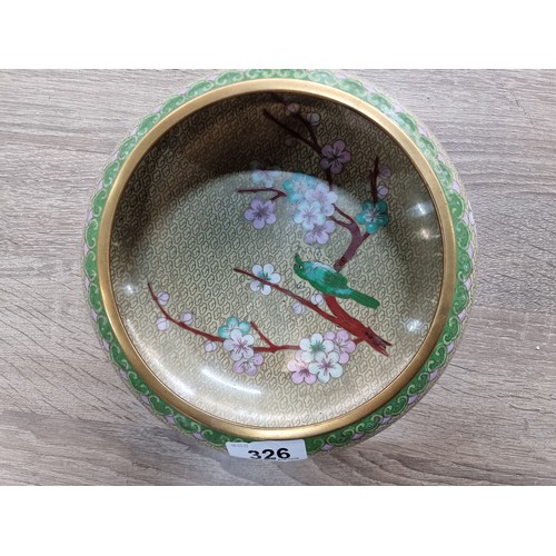 326 - A wonderful example of a vintage Chinese cloisonné bowl featuring a beautiful cherry blossom and son... 