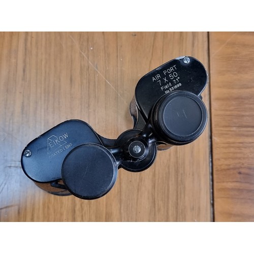 331 - A pair of vintage Japanese made Eikow coated lens air port field binoculars, 7 x 50. Model number: 3... 