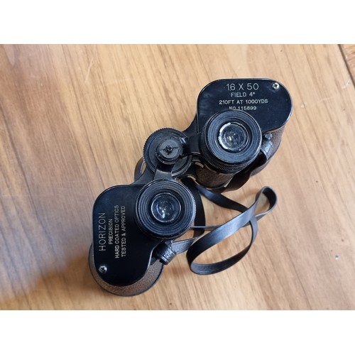 332 - A pair of vintage Horizon Precision hard coated 16 x 50 field binoculars. Model number: 115899. With... 