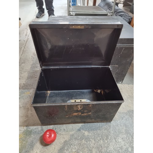 498 - Two fabulous metal trunks including a large vintage example by JH Veteran with a hinged lid, ample s... 