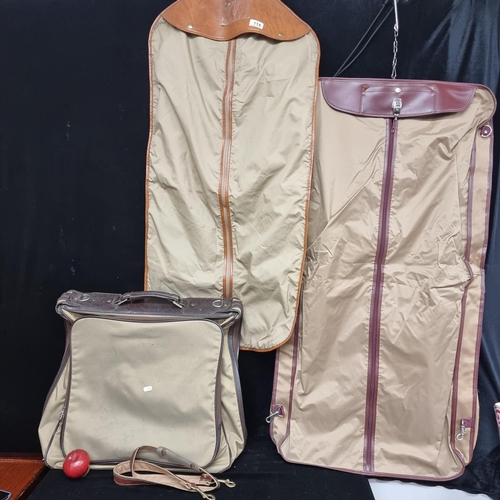 114 - Three pieces of Samsonite travel luggage, including two folding garment bags. Along with a leather a... 