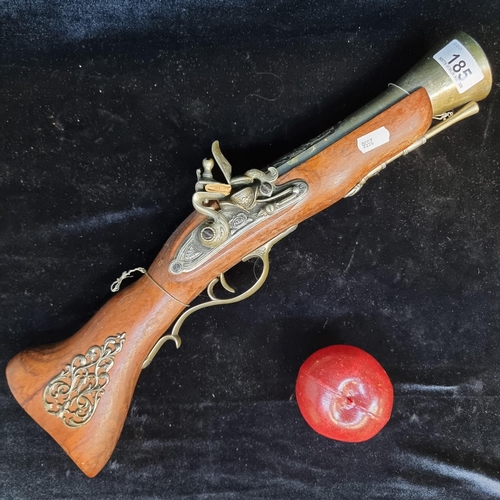 185 - A handsome replica blunderbuss with foliate metal hardware and rosewood shaft.