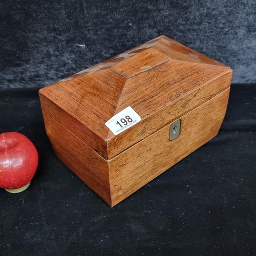 198 - An early Victorian Sarcophagus shaped oak caddy with a nice escutcheon detail. In very good conditio... 