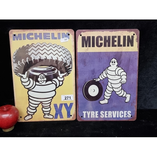 271 - Two metal wall plaques advertising Michelin tires.