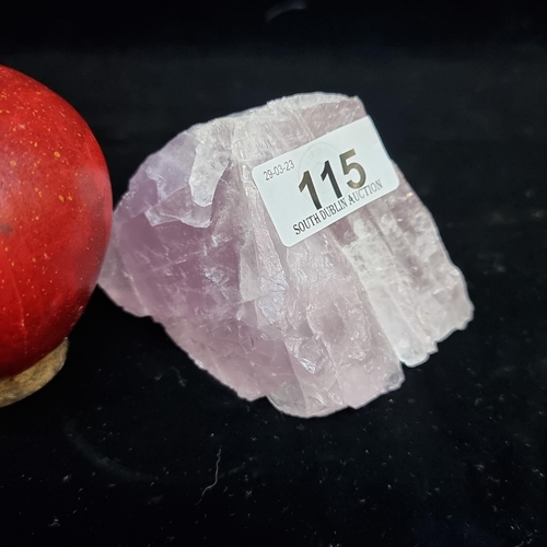 115 - A nice chunk of rough hewn rose quartz crystal. Rose quartz is known as a healing crystal and the st... 