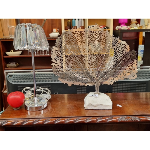 448 - Two lovely quality homeware items. including a pierced metal tree sculpture mounted on a quartz base... 