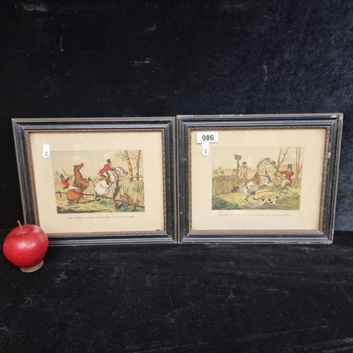 86 - A pair of antique chromolithographs of equestrian theme reading 