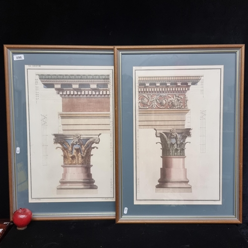 96 - Two framed prints of neoclassical architectural illustrations featuring composite architectural orde... 