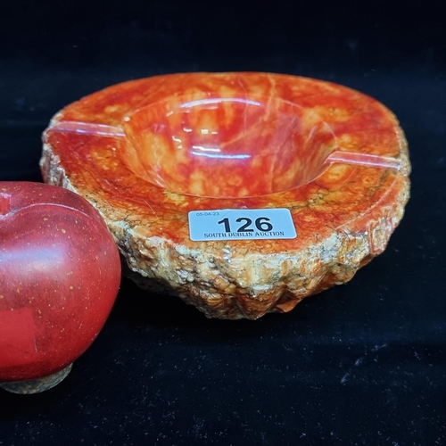 126 - A fabulous genuine heavy fire alabaster Italian made ashtray. In vibrant  shades of orange and red. ... 