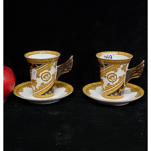 269 - Two very lavish Baroque style coffee cups and two matching saucers, inspired by the original Versace... 